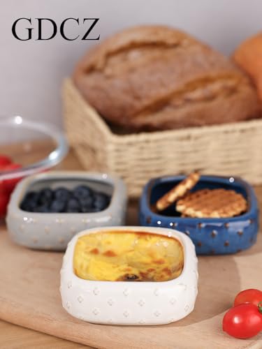 GDCZ 5 Oz Ceramic Ramekins, Caramel Pudding Baking Bowl, For Personal Pudding, Creme Brulee, Souffle, Serving Dip, Custard, Ice Cream, Microwave and Dishwasher Safe, Set of 4 (Grey)