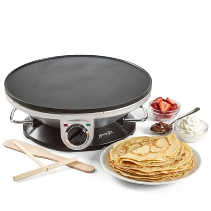 Morning Star 13" Electric Crepe Maker, Nonstick Pancake Griddle, Adjustable Temperature Control with LED Indicator Lights, Includes Spatula & Batter Spreader, Quick Cleanup, Stainless Steel