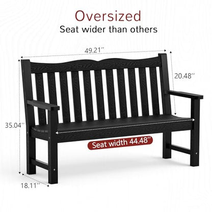 Stoog All-Weather 2-Person Outdoor Bench, 800 lbs Capacity HIPS Plastic Garden Bench for Patio, Backyard, Porch and Park, Never Fades & Rust-Proof, Black
