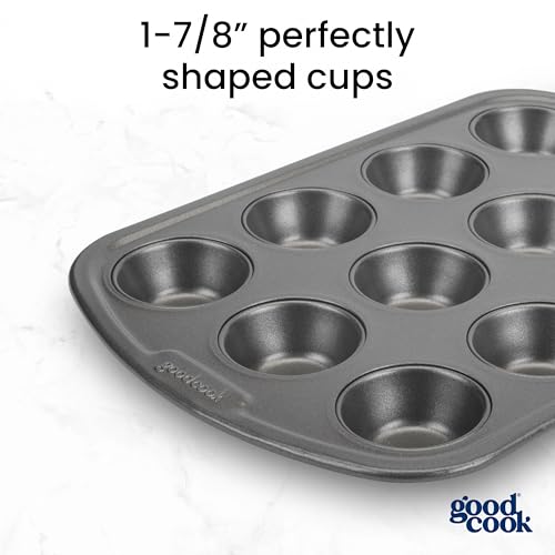 GoodCook Everyday Nonstick Steel Mini Muffin Pan , 12 cup, Gray