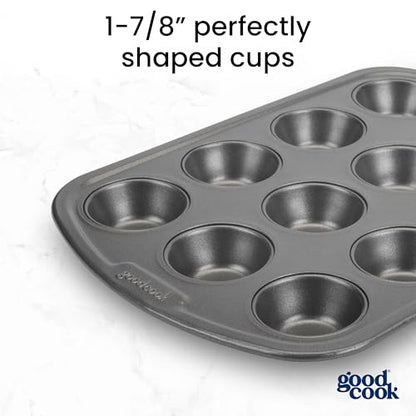 GoodCook Everyday Nonstick Steel Mini Muffin Pan , 12 cup, Gray