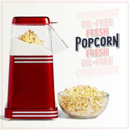 Nostalgia Hot-Air Electric Popcorn Maker, 8 Cups, Healthy Oil Free Popcorn with Measuring Scoop, Retro Red