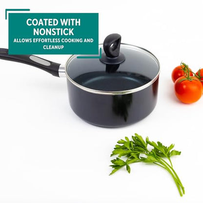 Mirro A79721 Get A Grip Aluminum Nonstick Sauce Pan with Glass Lid Cover Cookware, 1-Quart, Black -