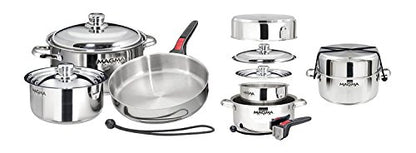 Magma 7 Piece Gourmet Nesting Stainless Steel Cookware Set, Induction Compatible, Oven Safe to 500°F - Suitable for All Stovetops, Removable Handles, Black
