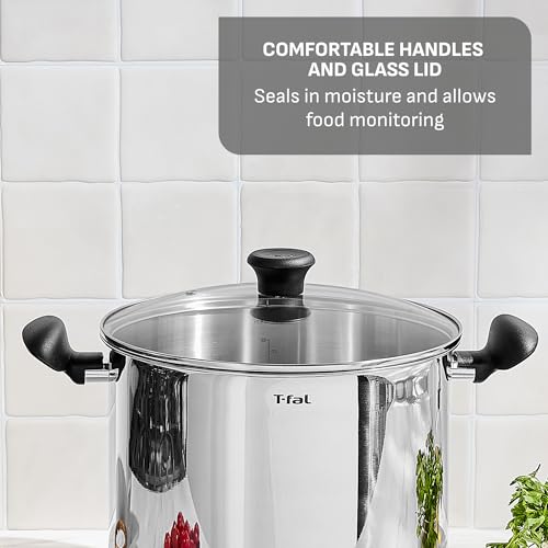 T-fal Specialty Stainless Steel 20-Quart Stock Pot with Lid, Induction Compatible, Soup Pasta Pot, Dishwasher-Safe, Oven Safe Up To 350, Silver
