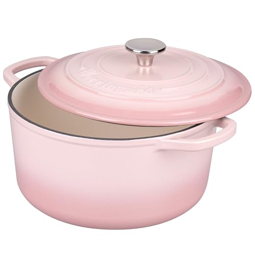 VORRINGARD Enameled Cast Iron Dutch Oven Pot with Lid, for Sourdough Bread Baking, Round Dutch Ovens, 4.5 Quart, Pink
