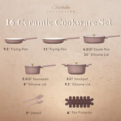 CAROTE Ceramic Cookware Set, Pots and Pans Set Non stick, 14-Piece Induction Cookware, Non toxic Healthy Non Stick Kitchen Cooking Set, with Frying Pans Set,Large Capacity Soup Pot