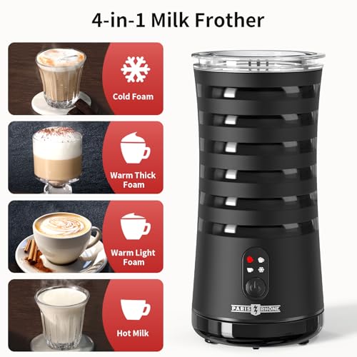Electric Milk Frother, Paris Rhône 4-in-1 Milk Steamer and Frother, Hot & Cold Foam Milk Warmer with Temperature Control, Auto Shut-Off Frothers for Coffee, Latte,Macchiato, Cappuccino