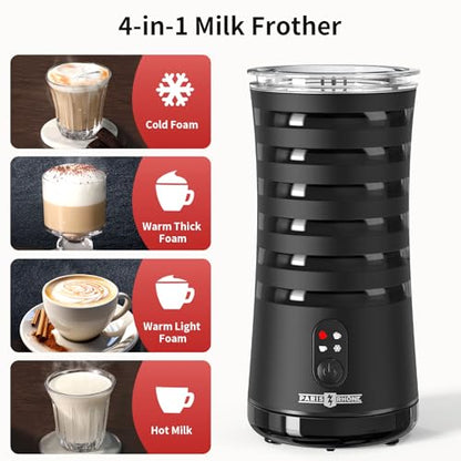 Electric Milk Frother, Paris Rhône 4-in-1 Milk Steamer and Frother, Hot & Cold Foam Milk Warmer with Temperature Control, Auto Shut-Off Frothers for Coffee, Latte,Macchiato, Cappuccino