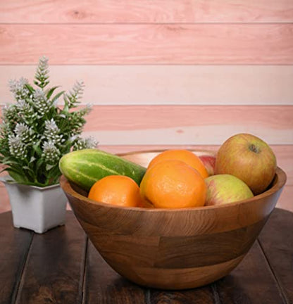 Samhita Acacia Wood Salad Bowl, Perfect for Salad, Vegetables Salad Bowl & Decorative Centerpiece Absolute Beautiful for Your Kitchen (9" x 9" x 4")