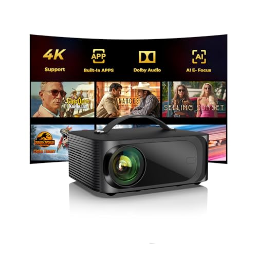 Projector-4K with WiFi and Bluetooth: [Pro-Level Brightness/50W DoIby/Built-in APPs] Outdoor-Projector Smart OS 2.0&AI Auto Focus, ONOAYO Portable Proyector Compatible with Netflix/YouTube/PrimeVideo
