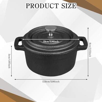 UCEHIPAW 6 Pcs Mini Dutch Oven with Lids and Dual Handles Round Small Iron Cocotte Pot Black Cast Iron Pot for Marinate Bake Refrigerate Cook Grill Garlic Roaster BBQ Stovetop Use (8 oz)