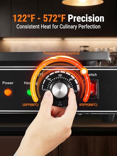 FOHERE 1700W Electric Crepe Maker, 17.1 Inch Commercial-Style Crepe Machine with 122°F-572°F Temperature Control, Iron Plate Griddle for Crepes, Dosas, Pancakes, Tortillas and Flatbreads