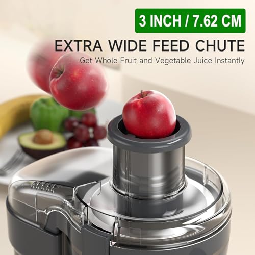 Juicer Machine, 500W Centrifugal Juicer Extractor with 3 Speed & Wide Mouth 3” Feed Chute for Fruit Vegetable, High Yield Juicer Included Cleaning Brush for Easy to Clean, Gray
