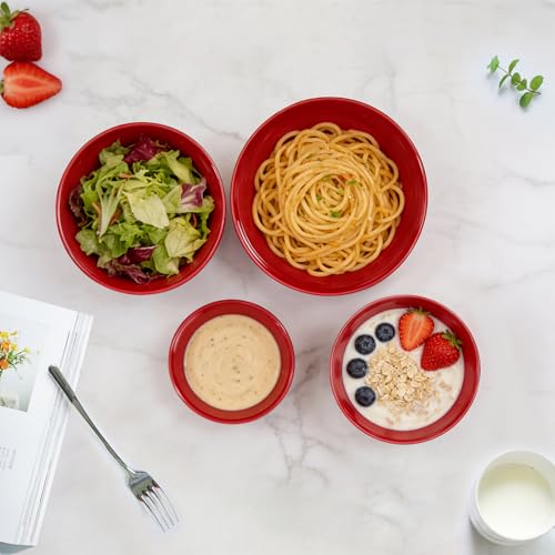 SCWBOEII 4-Piece Classic Plastic Bowls with Lids, – 8/16/24/32oz Nesting Plastic Small Mixing Bowl Set for Mixing, Baking, Prepping, Cooking and Serving Food, Microwave and Dishwasher Safe