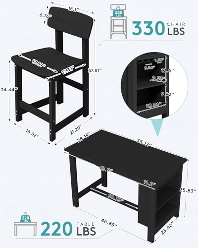 SERWALL 10-Piece HDPE Counter Height Dining Table Sets with Storage and Wine Rack, 2 Rectangular Bar Table with Bar Stools Set of 8 for Garden, Backyard, Kitchen, Black