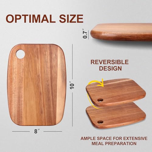 Gtencemen Small Acacia Wood Cutting Boards for Kitchen with Hanging – Medium Wooden Cutting Board for Vegetables, Fruit, Bread, Meat, Cheese, Charcuterie - BPA Free, 10" x 8"
