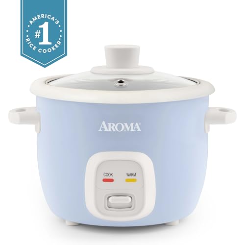 AROMA® Mini Rice Cooker, 2-Cup (Uncooked) / 4-Cup (Cooked), Grain Cooker, Soup Maker, Oatmeal Cooker, Auto Keep Warm, 1 Qt, Blue, ARC-302NGBL
