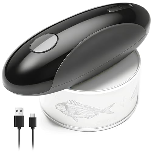 Rechargeable Electric Can Opener for Seniors with Arthritis, Handsfree Automatic Can Opener Electric with Smooth Edge, Magnet Lid Lifter, Fits Almost Can Sizes, Can Opener for Kitchen (Black & Grey)