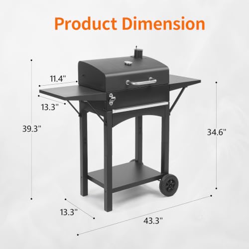 Outvita Charcoal Grill with 2 Side Tables, BBQ Grill with Lid & Chimney
