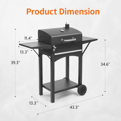 Outvita Charcoal Grill with 2 Side Tables, BBQ Grill with Lid & Chimney