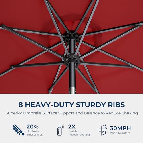 HOMSHADE 9ft Outdoor Patio Umbrella - Market Table Pool Deck Umbrella UPF50+ UV Protection with Push Button Tilt, Crank and 8 Sturdy Ribs (Red, No base)