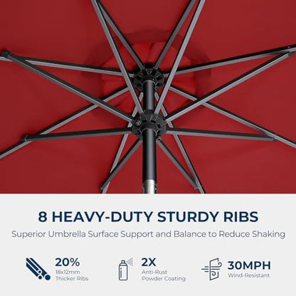 HOMSHADE 9ft Outdoor Patio Umbrella - Market Table Pool Deck Umbrella UPF50+ UV Protection with Push Button Tilt, Crank and 8 Sturdy Ribs (Red, No base)