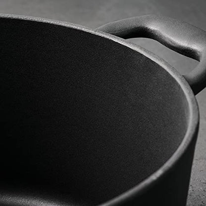 Tramontina Bestow Enameled Cast Iron Dutch Oven Pot with Lid, Round 5.5-quart, Matte Black with Gold Knob