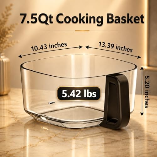BOSWELL 7.5 QT Large Glass Air Fryer, 6-1 Preset Cook Modes