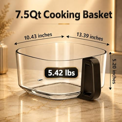 BOSWELL 7.5 QT Large Glass Air Fryer, 6-1 Preset Cook Modes