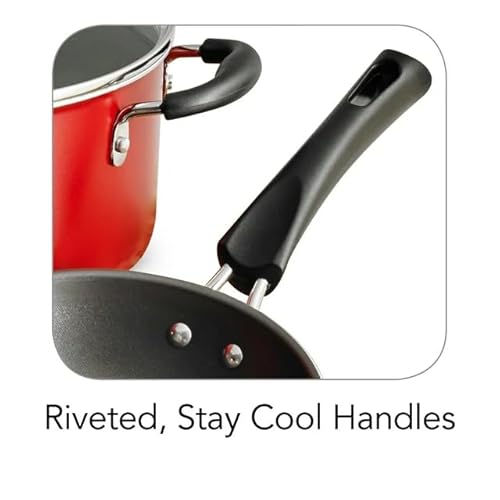 TNLOJI 9-Piece Non-Stick Cookware Set - Red Kitchen Pots and Pans Set with Glass Lids, Stay-Cool Handles, for Gas, Electric & Induction Stovetops