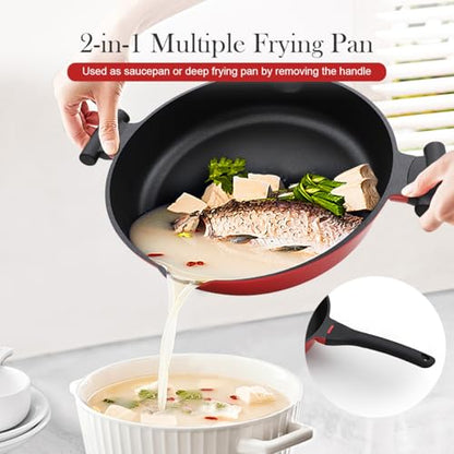 Bobikuke 14-Inch Large Deep Frying Pan Skillet with Lid, 5-Quart Non stick Saute Pan, 2-In-1 Nonstick Sauté Pan Everyday Pan with Lid, Compatible with All Stoves, PTFE & PFAS-Free