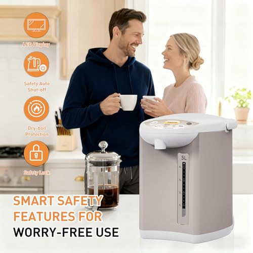 Rosewill Electric Water Boiler and Warmer - 5L/5.3 Qt Stainless Steel Hot Water Dispenser with Rotating Base, Keep Warm Temperature Set, Auto Shut Off, Safety Lock, Instant Heating for Coffee & Tea