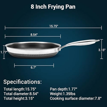 Legacy Culinaryware 8 Inch Tri-Ply Stainless Steel Hybrid Frying Pan, Ceramic Nonstick Skillet, Induction & Oven Safe 600°F, PFAS/PFOA Free Professional Clad Cookware
