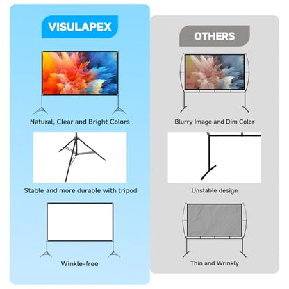 VISULAPEX Projector Screen with Stand 120 Inch, 16:9 4K HD Portable Projector Screen Indoor Outdoor, Foldable Wrinkle-Free Movie Screen 160° Front Rear Projection Screen with Carry Bag for Home Movie