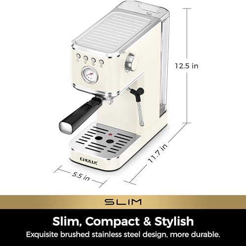CHULUX Slim Espresso Machine with Milk Frother for Home Cappuccino, Creamy