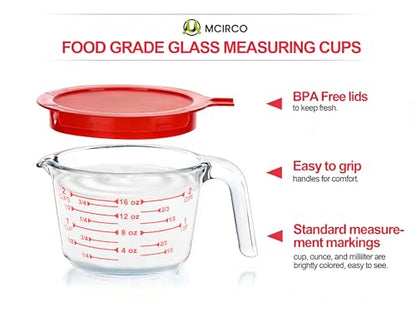 M MCIRCO 6 Pcs Glass Measuring Cups with Lids Set, 1-Cup, 2-Cup, 4-Cup Measuring Jugs with Handle, Nesting Liquid Measuring Cups for Kitchen