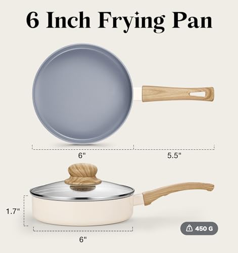 KOCH SYSTEME CS 6 Inch Frying Pan with Lid, Small Fry Pan with Nonstick Ceramic Interior, Single Egg Pan, 6" Frying Pan Nonstick with Stay-Cool Handle, Mini Omelette Pan