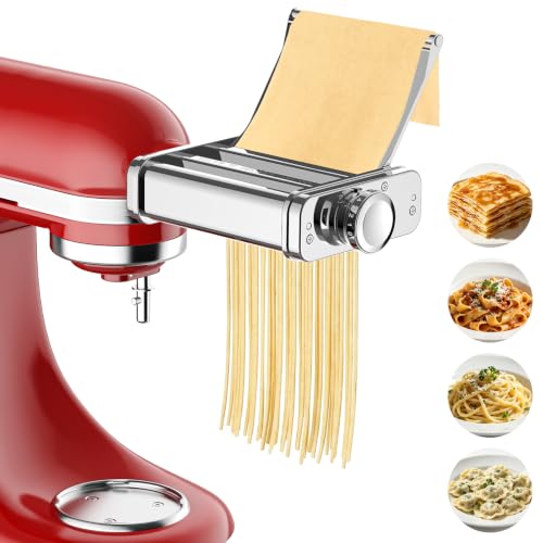 Pasta Attachment for KitchenAid Stand Mixer, 3-in-1 Stainless Steel Pasta Maker with Pasta Roller, Spaghetti & Fettuccine Cutter for Homemade Fresh Pasta By InnoMoon
