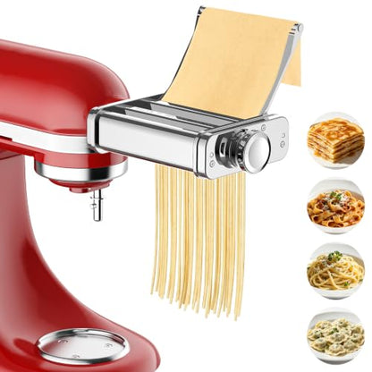 Pasta Attachment for KitchenAid Stand Mixer, 3-in-1 Stainless Steel Pasta Maker with Pasta Roller, Spaghetti & Fettuccine Cutter for Homemade Fresh Pasta By InnoMoon