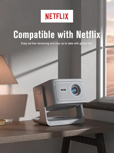 【2200ANSI & Officially-Licensed APP】Smart 4K Projector with WiFi and Bluetooth, VISSPL 3D Dolby Audio and Auto Focus Portable Outdoor Projector, Movie Home Theater Proyector with 360° Adjustable Stand