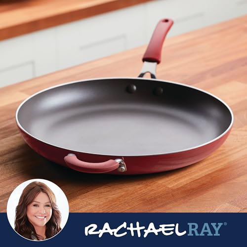 Rachael Ray Cook + Create Nonstick Frying Pan/Skillet with Helper Handle, 14 Inch - Red