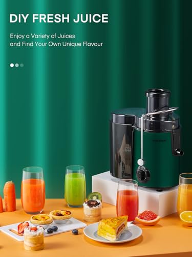 Juicer Machine, HOUSNAT Centrifugal Juicer,Extractor Max Power 800W Juice, 65MM Chute for Whole Fruit and Vegetables, Juice Extractor with 3 Speeds Quick Juicing, Easy to Clean, BPA Free, Green