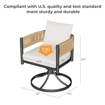 Grand patio Outdoor Dining Set, 7-Piece Patio Table and Chairs Set, Metal Woven Wicker Swivel Patio Chairs with Thickened Cushions & 1 Rectangular Woodgrain Dining Table with Umbrella Hole (Natural)