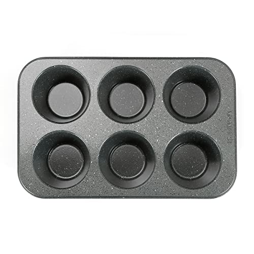 Monfish 2PCS Deep Jumbo Muffin Pan 6 Cup Carbon Steel Black Stone non Stick Coating Muffin Tin 3.5diax3 cup