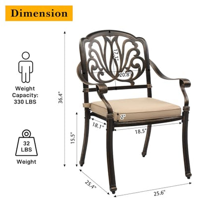 VINGLI 5-Piece Outdoor Patio Dining Set, Cast Aluminum All-Weather Outdoor Table and Chairs w/Cushion, Outdoor Furniture Set w/Umbrella Hole for Backyard Deck Poolside (Square, Elizabeth Back)