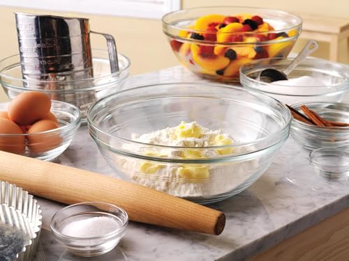Duralex Glass Stackable Mixing Bowls/Prep Bowls Set of 6,Clear. 32¾ oz./ 6.75"