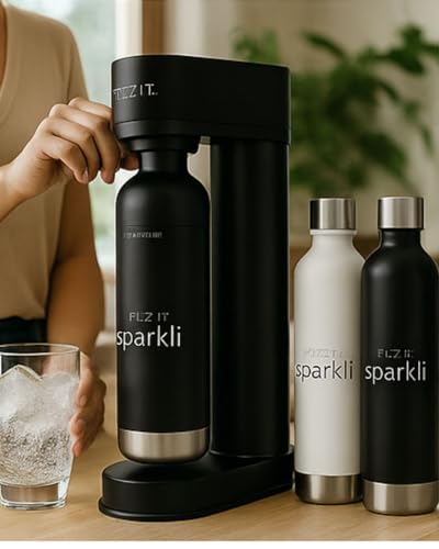 Fizzit Sparkli Carbonated Soda Maker with 1L Stainless Steel Bottle | Customizable Carbonation | Soda Streaming Fizzy Water Machine | Luxury Bubbles, Dishwasher Safe & Eco-Friendly Reusable Bottle