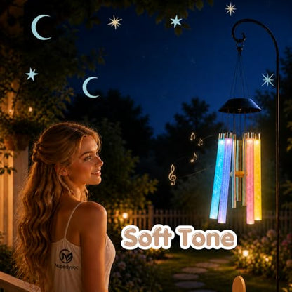 38” Bubble Column Aluminum Tube Solar Light LED Wind Chime for Outside, Weather Resistant Outdoor Garden Patio Soft Tone Decor, Ideal Gift for Birthday, Mother's Day, Meditation, Relaxation
