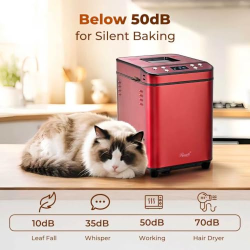 Rosewill 25-in-1 Automatic Bread Maker Machine with 3 Loaf Size up to 2LB, 700W High Power Dual Heater Bread Maker with BPA-free Nonstick Coating Pan, Max 15 Hours Delay Timer, Low Noise - Red Velvet